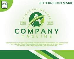 Green eco logo with letter A template design vector