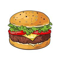 Hamburger. Hand drawn vector illustration, cartoon style