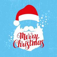 Merry Christmas greeting card template with Santa and calligraphy, vector illustration