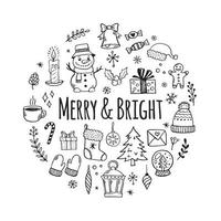 Hand drawn Christmas decorative elements in doodle style vector