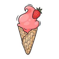 Strawberry ice cream in a waffle cup, vector illustration