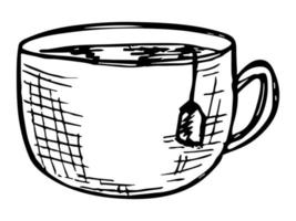 linda taza de ilustración de té. imágenes prediseñadas de taza simple. acogedor hogar garabato vector