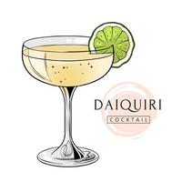 Cóctel daiquiri, bebida alcohólica dibujada a mano con rodaja de limón. Ilustración vectorial sobre fondo blanco vector