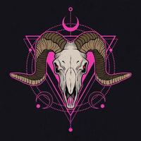 Ram skull with pink decorative elements. Tattoo sketch. Vector illustration