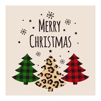 Greeting card with Christmas tree and snowflakes, vector file for printing and cutting