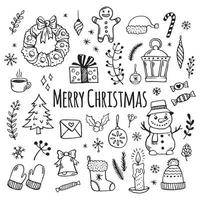 Hand drawn Christmas decorative elements in doodle style vector