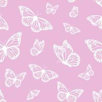 Vector seamless pattern with monarch butterflies on pink background