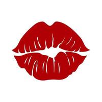 Print of red lips. Valentine's day, kiss icon. Vector illustration on a white background