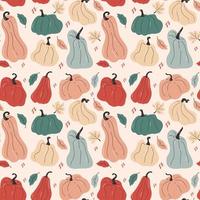 Hand drawn seamless pattern with pumpkins in bright colors with different shapes vector