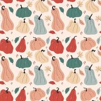 Hand drawn seamless pattern with pumpkins in bright colors with different shapes vector