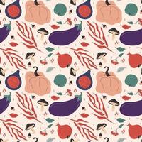 Hand drawn seamless pattern of autumn vegetables in bright colors vector