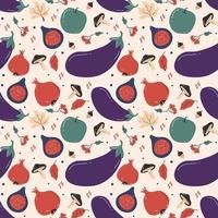 Hand drawn seamless pattern of autumn vegetables in bright colors vector