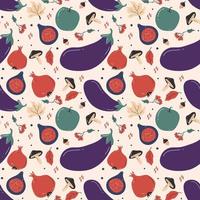 Hand drawn seamless pattern of autumn vegetables in bright colors vector