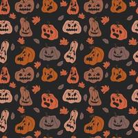 Hand drawn seamless pattern with scary faces for Halloween vector