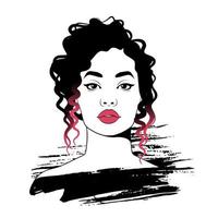 Young pretty woman portrait sketch. Fashion illustration, vector