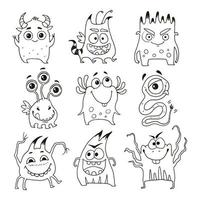 Vector set of cute cartoon monsters. Funny characters in doodle style