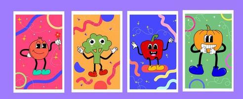 set of funny postcards in cartoon style vector