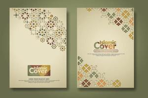 Islamic cover background template with ornamental colorful detail of floral mosaic islamic art ornament