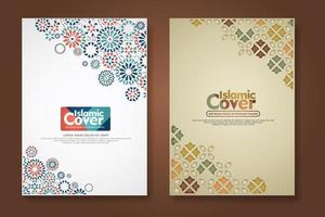 Islamic cover background template with ornamental colorful detail of floral mosaic islamic art ornament