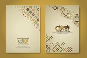 Islamic cover background template with ornamental colorful detail of floral mosaic islamic art ornament vector