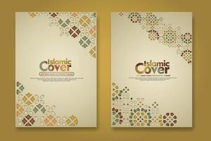 Islamic cover background template with ornamental colorful detail of floral mosaic islamic art ornament vector
