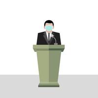 businessman wear medical mask on public podium vector