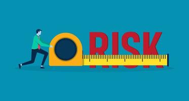 Businessman measure the word risk with measuring tape. vector