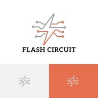 flash circuito trueno tecnología electrónica monoline logo vector