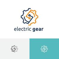 equipo eléctrico flash trueno fábrica línea logo vector