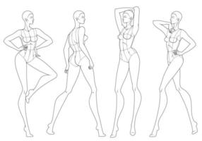 Fashion figure ten heads design template croquis wearing bodice vector