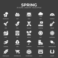 paquete de iconos de primavera con estilo negro vector