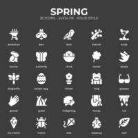 paquete de iconos de primavera con estilo negro vector