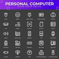 paquete de iconos de computadora personal con color negro vector