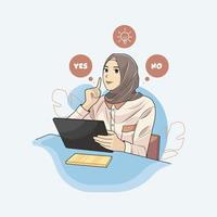joven mujer musulmana en hijab tiene una idea vector ilustración pro descargar