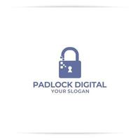 padlock digital logo design vector, technology, internet, secure. vector