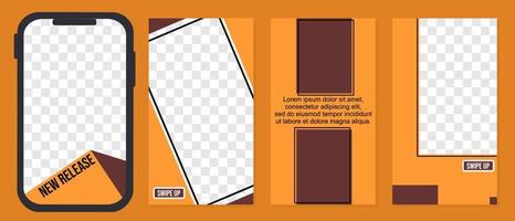 social media story design for mobile app ads brown color. template set vector