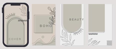 social media story template set. gray boho background. beautiful aesthetic design vector