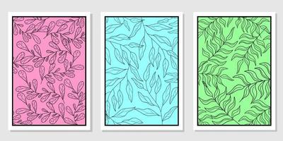 set of wall hanging designs with abstract line art leaf pattern. vector