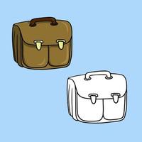 A set of illustrations, a square brown leather briefcase, a document bag, a vector illustration in cartoon style on a colored background