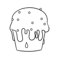 Monochrome picture, Delicious cupcake poured with sweet delicate cream and sugar sprinkles, vector illustration in cartoon style on a white background