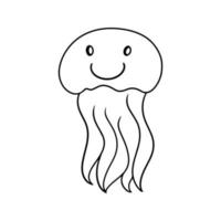 Monochrome picture, small jellyfish with a smile, Sea life, vector illustration in cartoon style on a white background