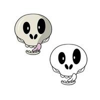 A set of picture, a character licking a skull, a cute cartoon skull for a holiday, a vector illustration in cartoon style on a white background