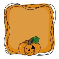 Pumpkin character winks, bright square frame for Halloween, copy space, vector illustration in cartoon style