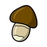 un hongo pequeño con un sombrero marrón, un boletus, una ilustración vectorial en estilo de dibujos animados sobre un fondo blanco vector