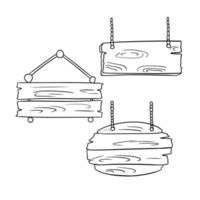 conjunto monocromático de iconos, varias placas de madera en una cadena, soporte publicitario, ilustración vectorial en estilo de dibujos animados sobre un fondo blanco vector