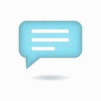 Vector illustration. 3d chat icon, comment, speech bubble with three lines. Rectangular button isolated on white background.