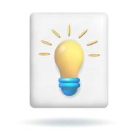 Solution,  idea,  strategy, business concept. 3d cartoon style yellow light bulb icon on a white sheet. vector