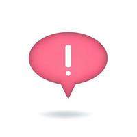 Vector illustration. 3d exclamation mark icon, social media notification, speech bubble. 3d protest sign. Oval red Button isolated on white background.