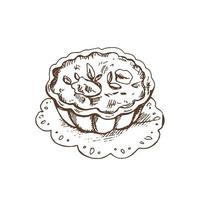 Hand drawn sketch of tartlet. Vintage, doodle style icon. Decoration element. Isolated on white background. Vector illustration.