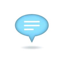 Vector illustration. 3d chat icon, comment, speech bubble with three lines. Oval button isolated on white background.